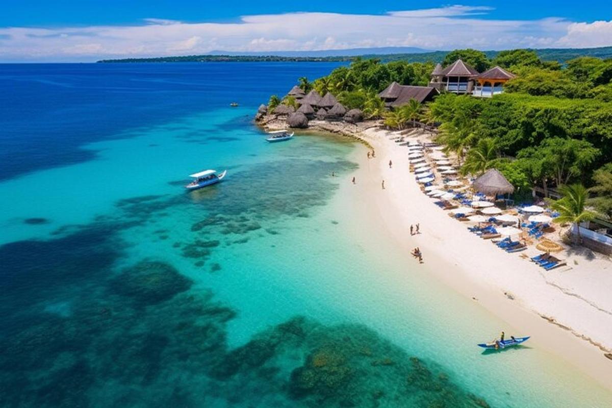 pemandangan udara pantai dengan orang-orang di dalam air