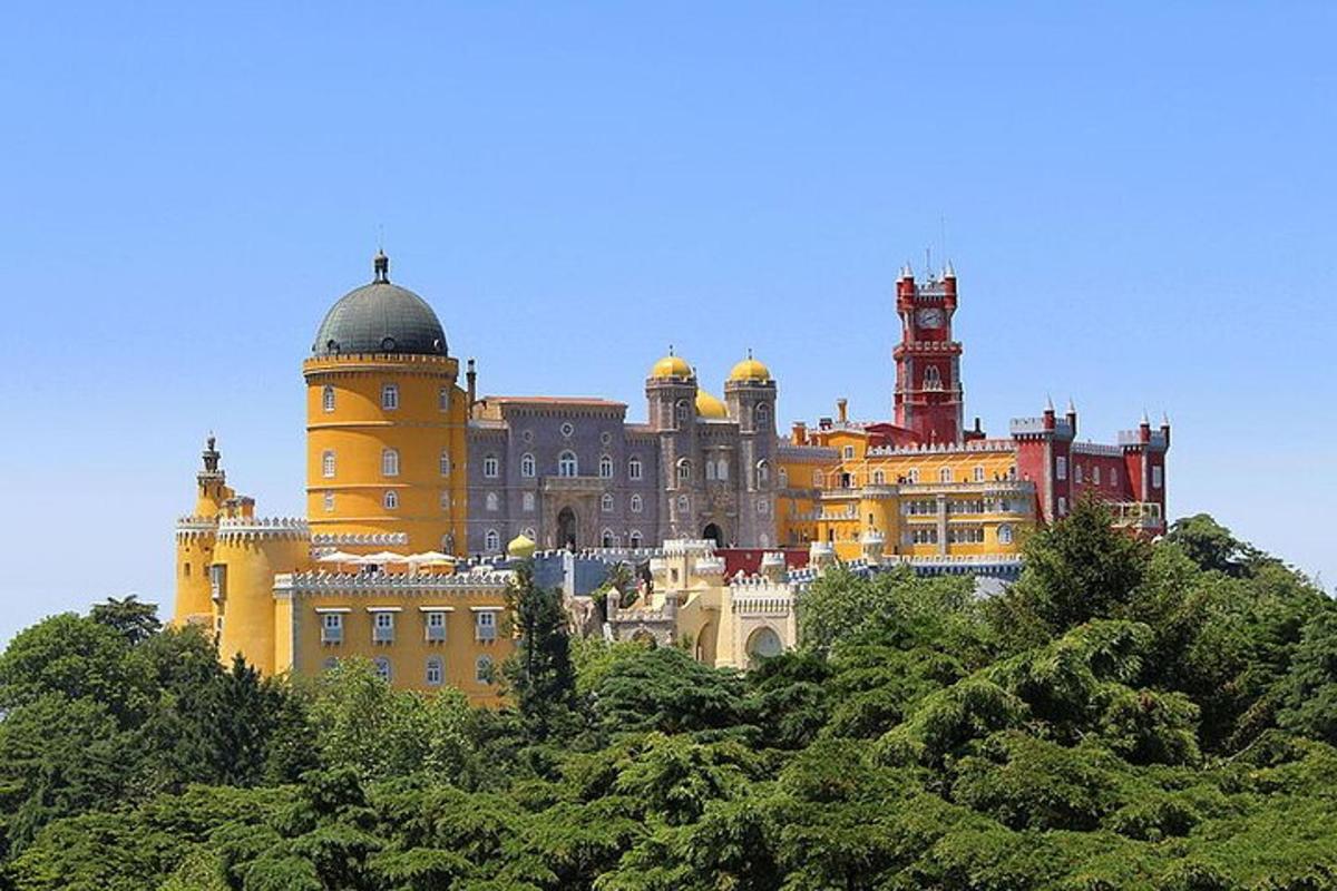 Un gran edificio en la cima de una colina con árboles.