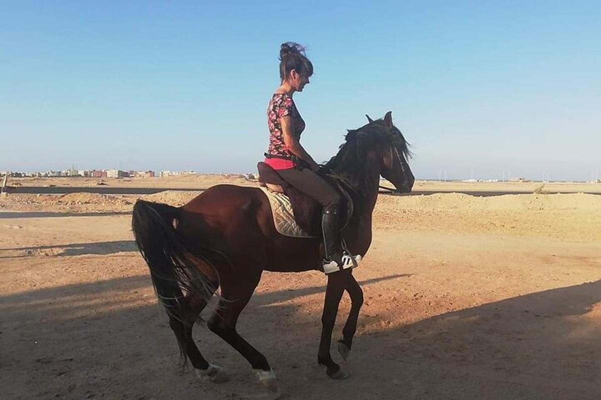 una donna a cavallo nel deserto