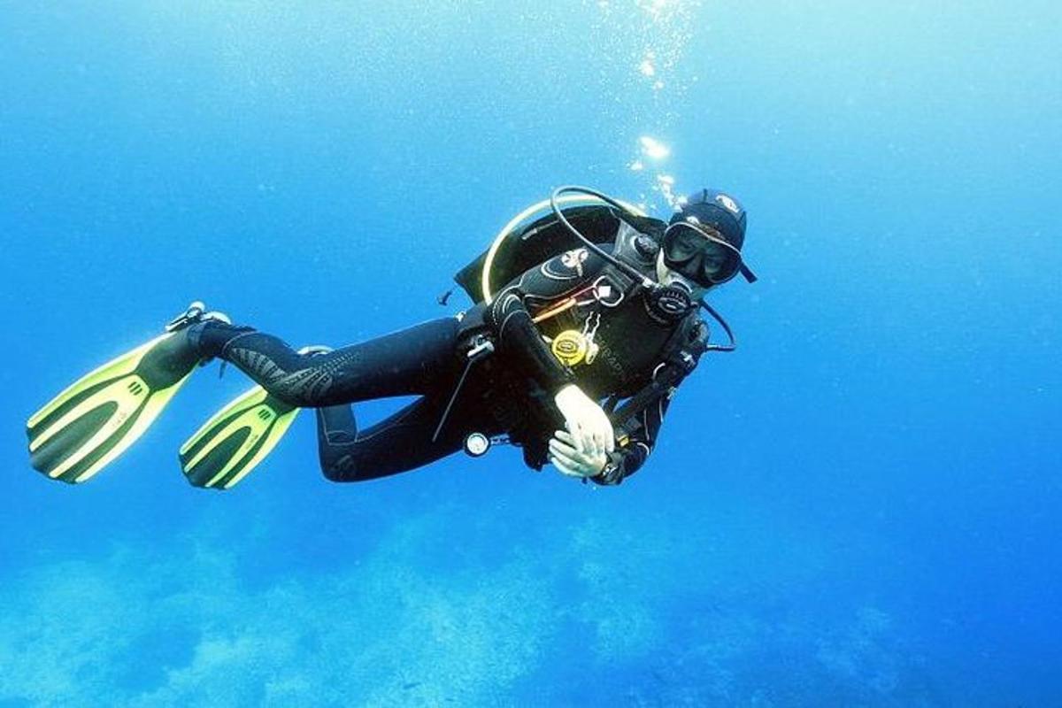 Una persona con traje de neopreno se está sumergiendo en el agua.