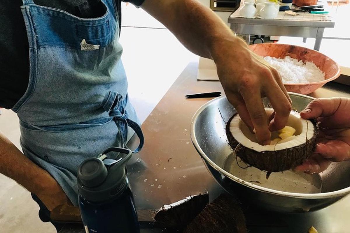 a man is making food in a bowl