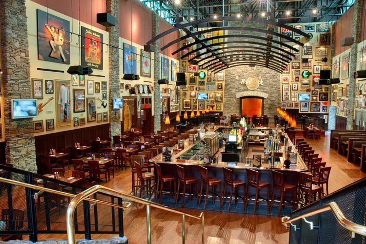 a restaurant with tables and chairs in a room