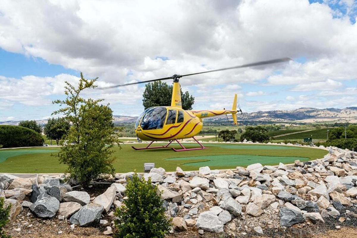 et gult helikopter som sitter på toppen av et felt