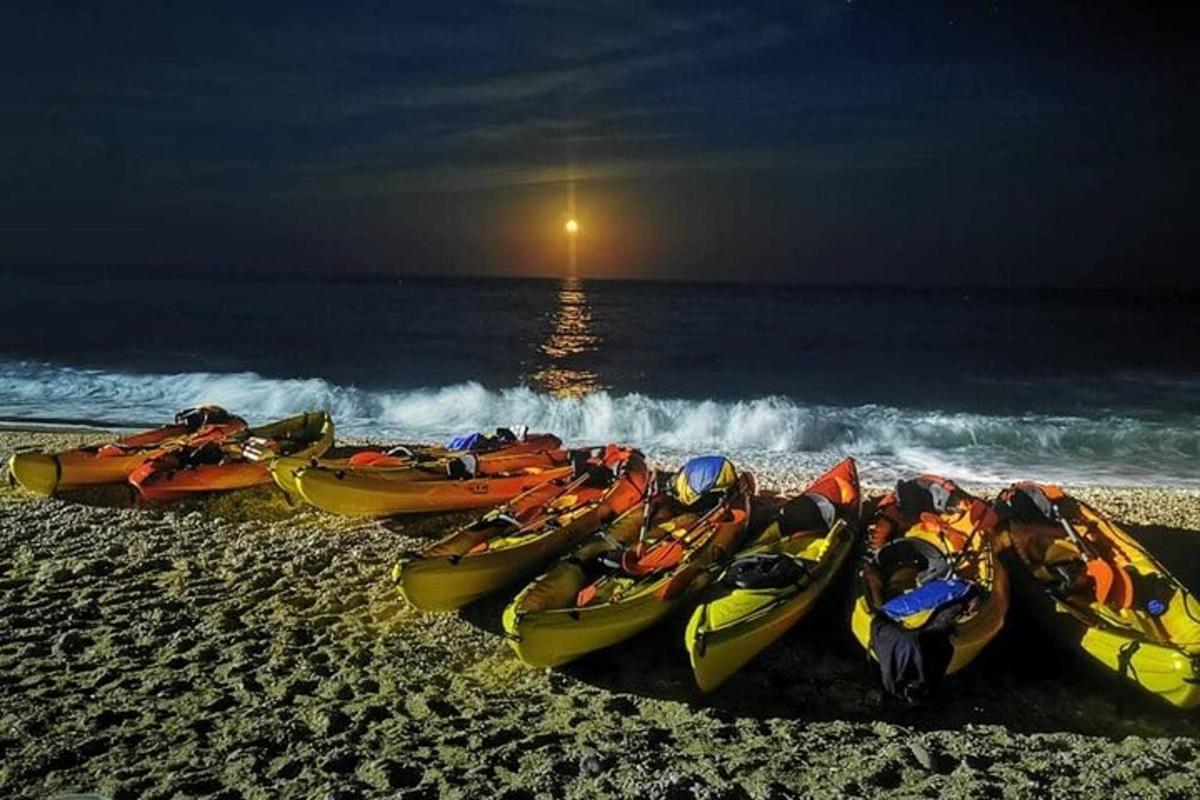 sekumpulan kayak beratur di pantai