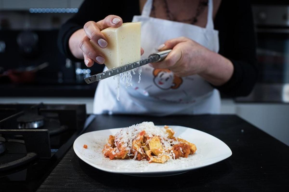 a person is preparing a plate of food on a table