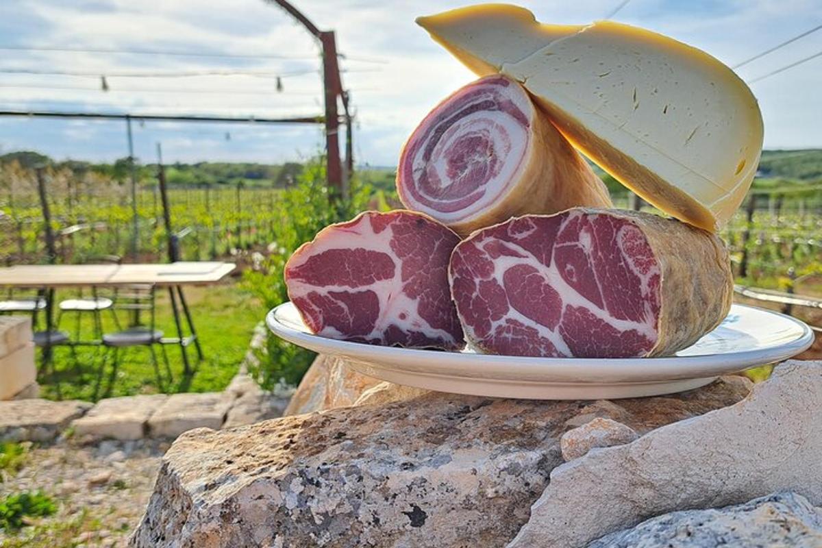 un piatto di tagli di carne su una roccia