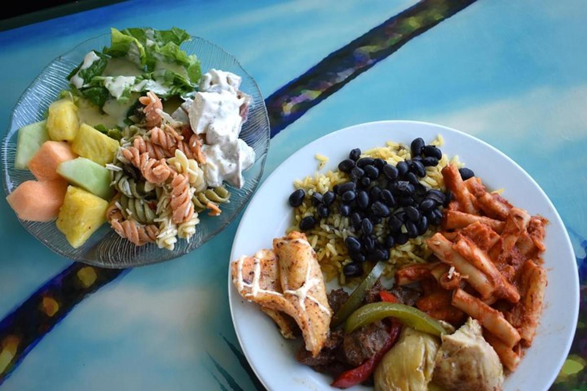 two plates of food on top of a table