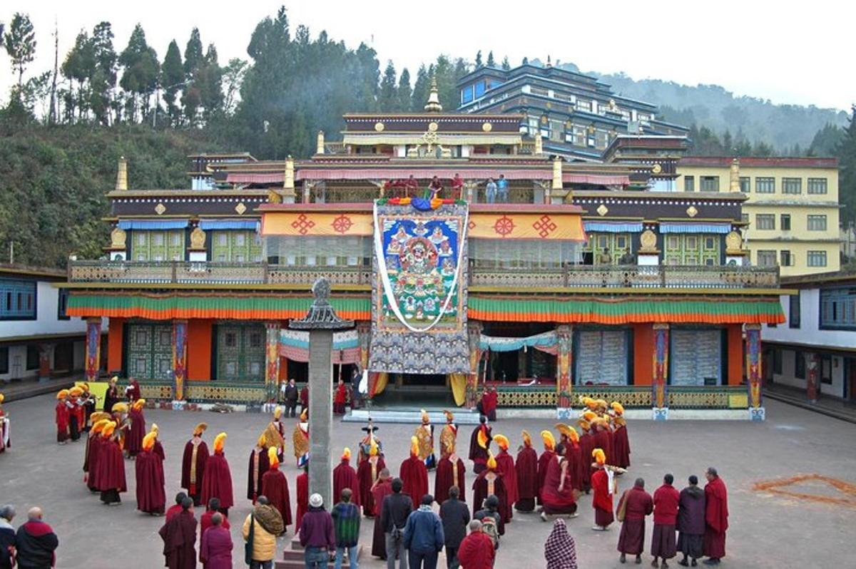 a group of people standing in front of a building