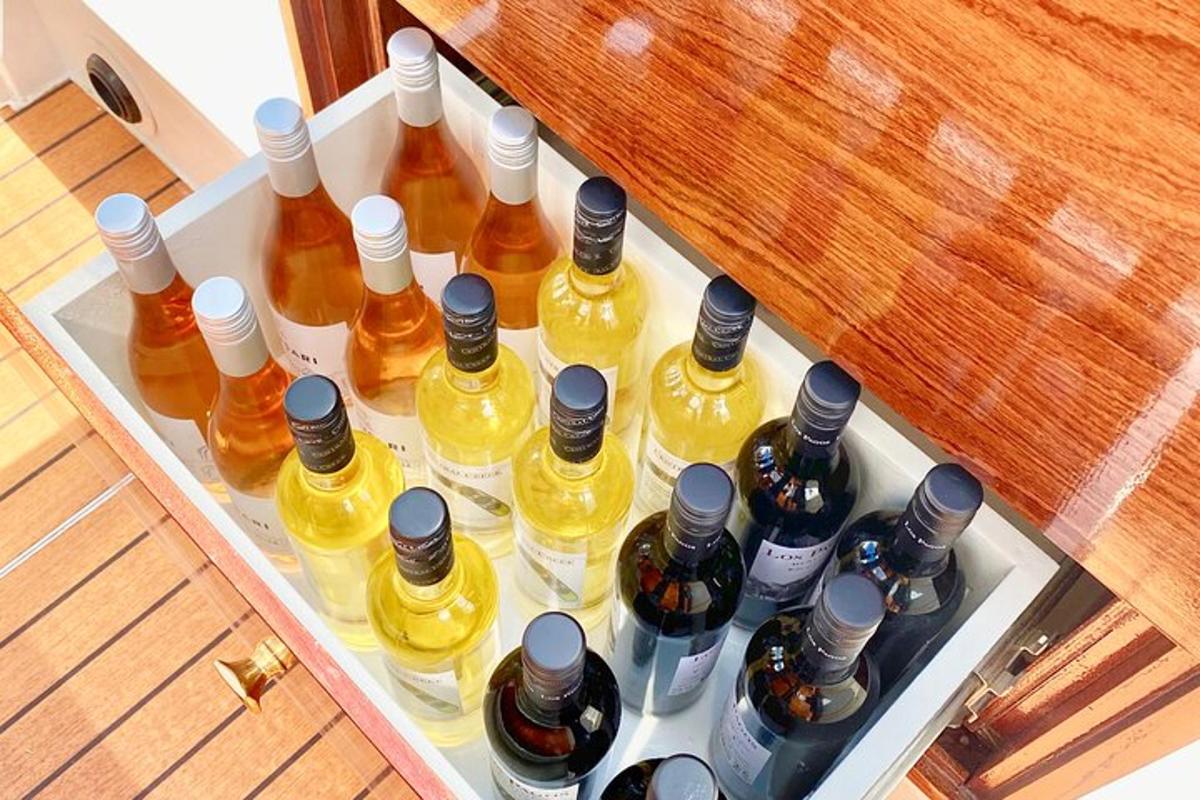 chladič naplněný lahvemi alkoholu na stole
