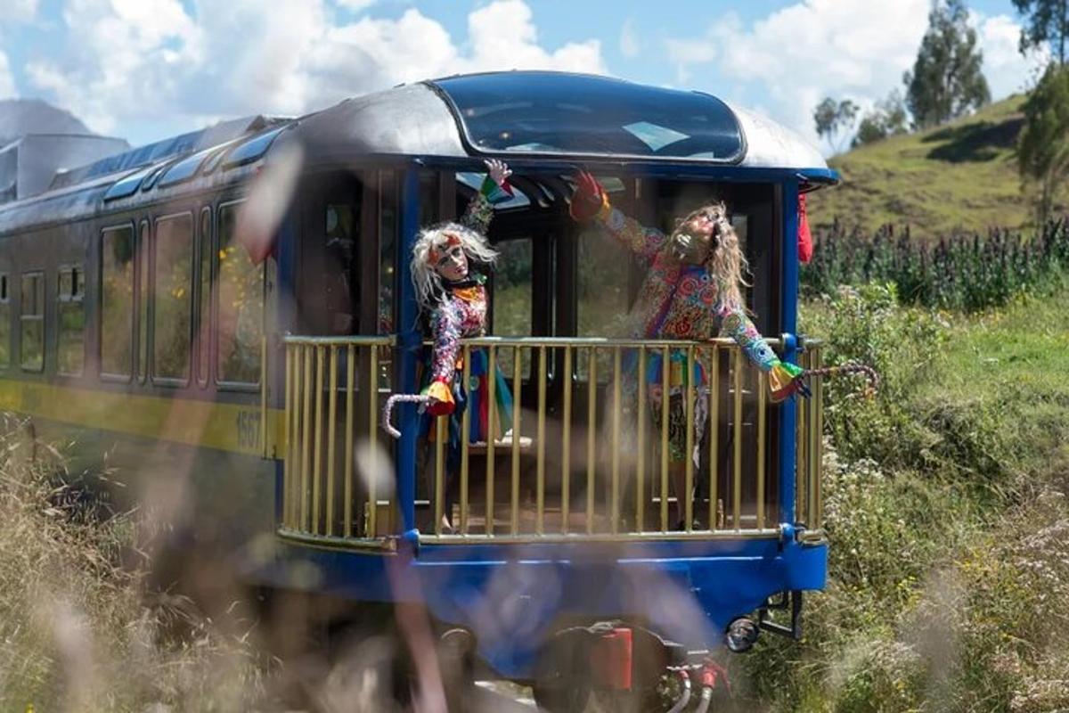 two people standing on the side of a train
