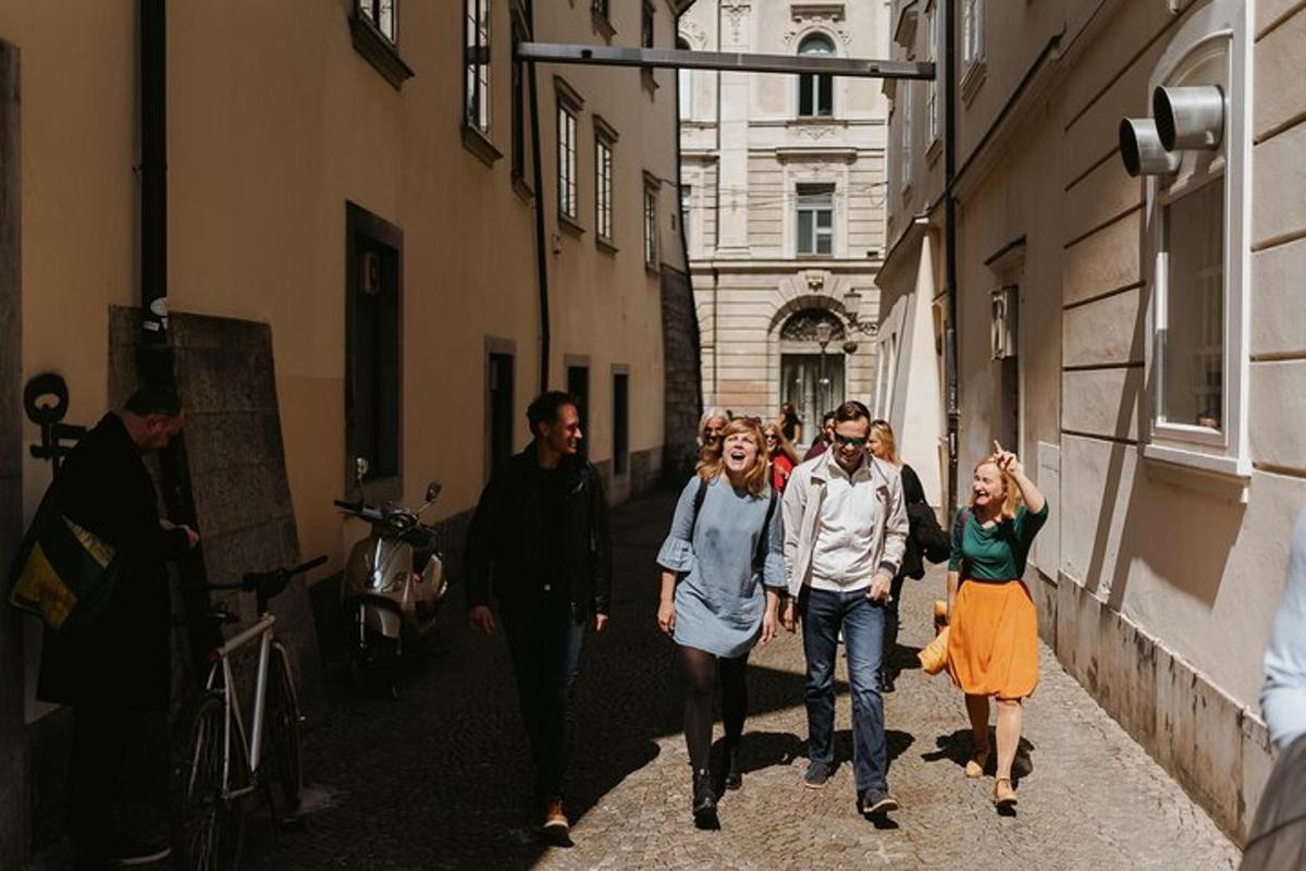 a group of people walking down a street
