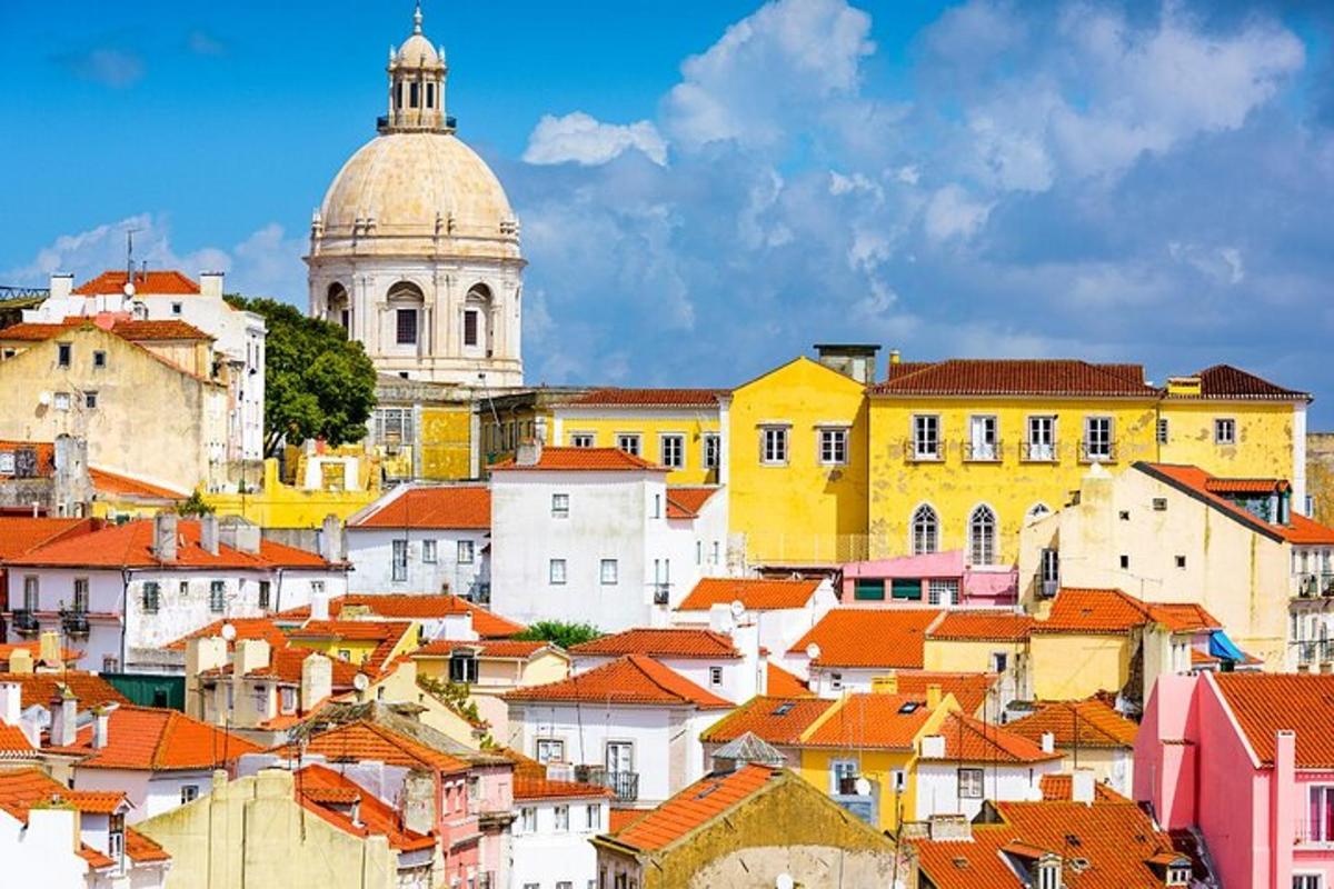 a view of a city with a dome