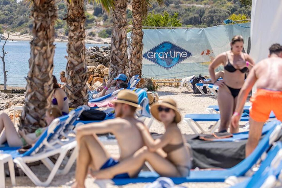 a group of people sitting on the beach