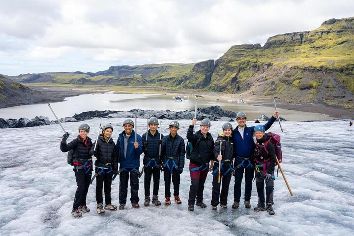 a group of people posing for a picture on the ice