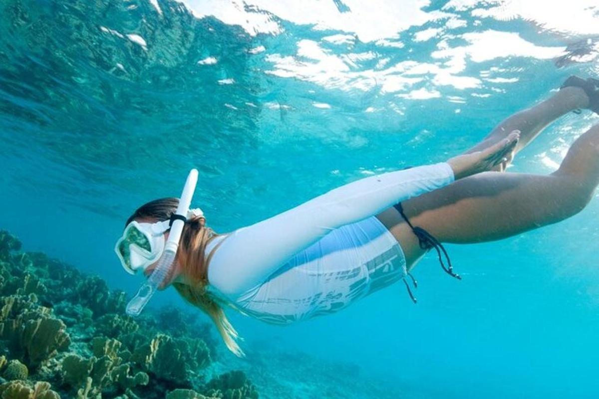 o femeie care înoată în apă cu o mască pe cap