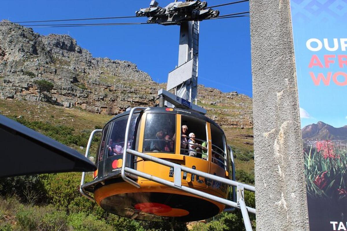 a group of people riding a cable car
