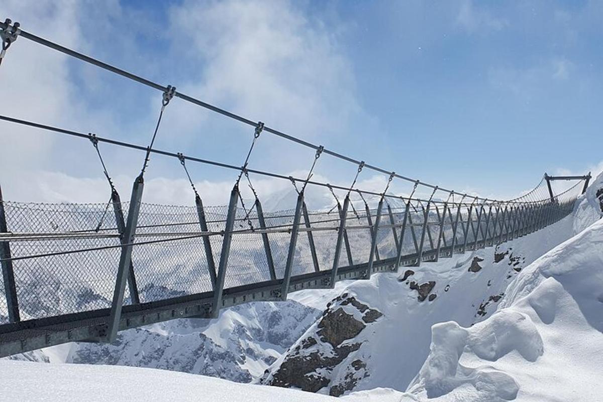 un ponte sospeso sopra una montagna innevata nella neve