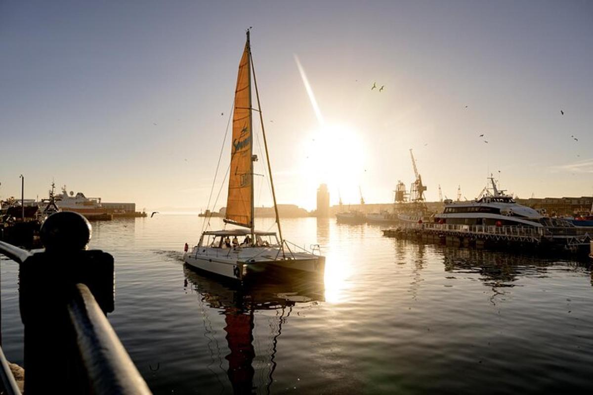 ein kleines Segelboot im Wasser an einem Dock
