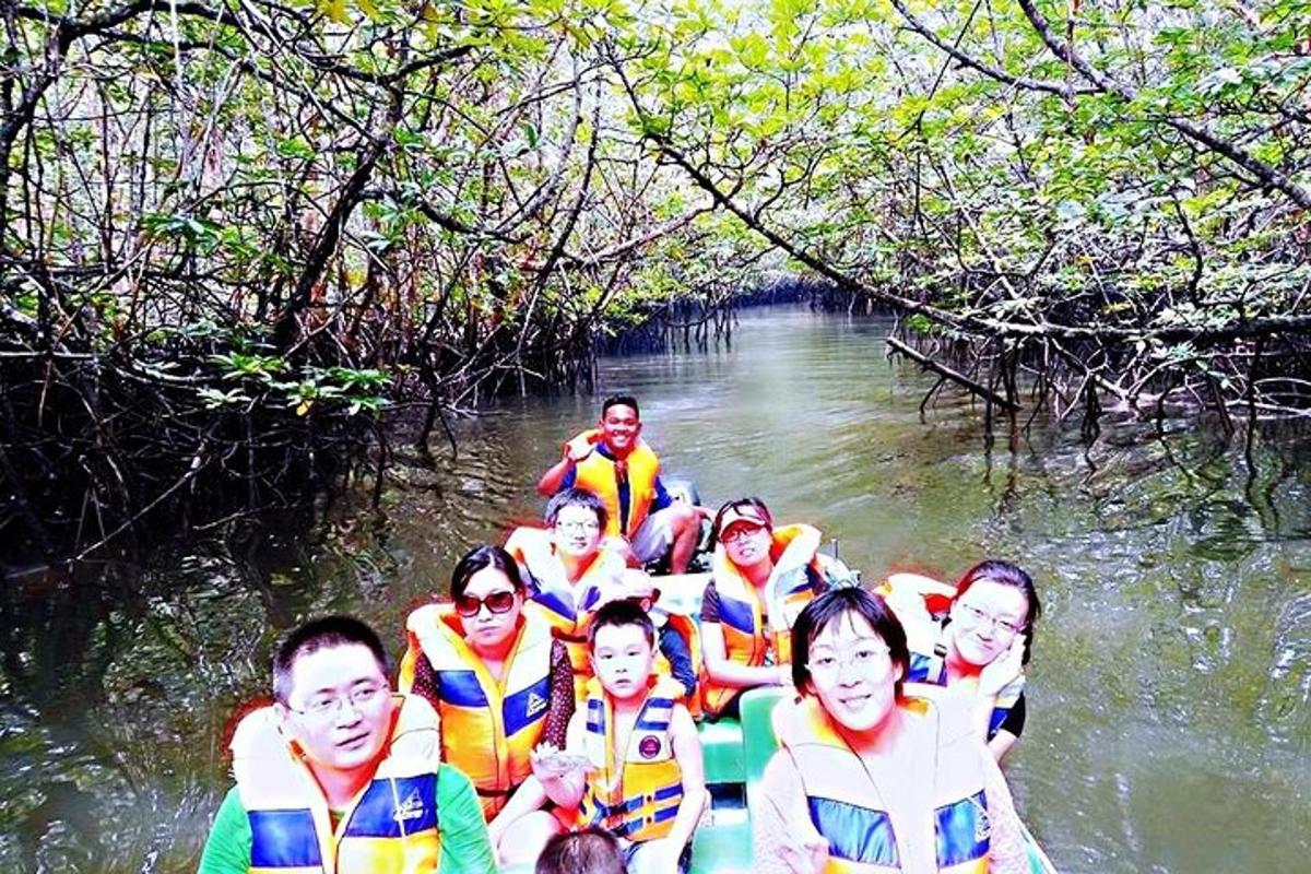a group of people on a raft in the water