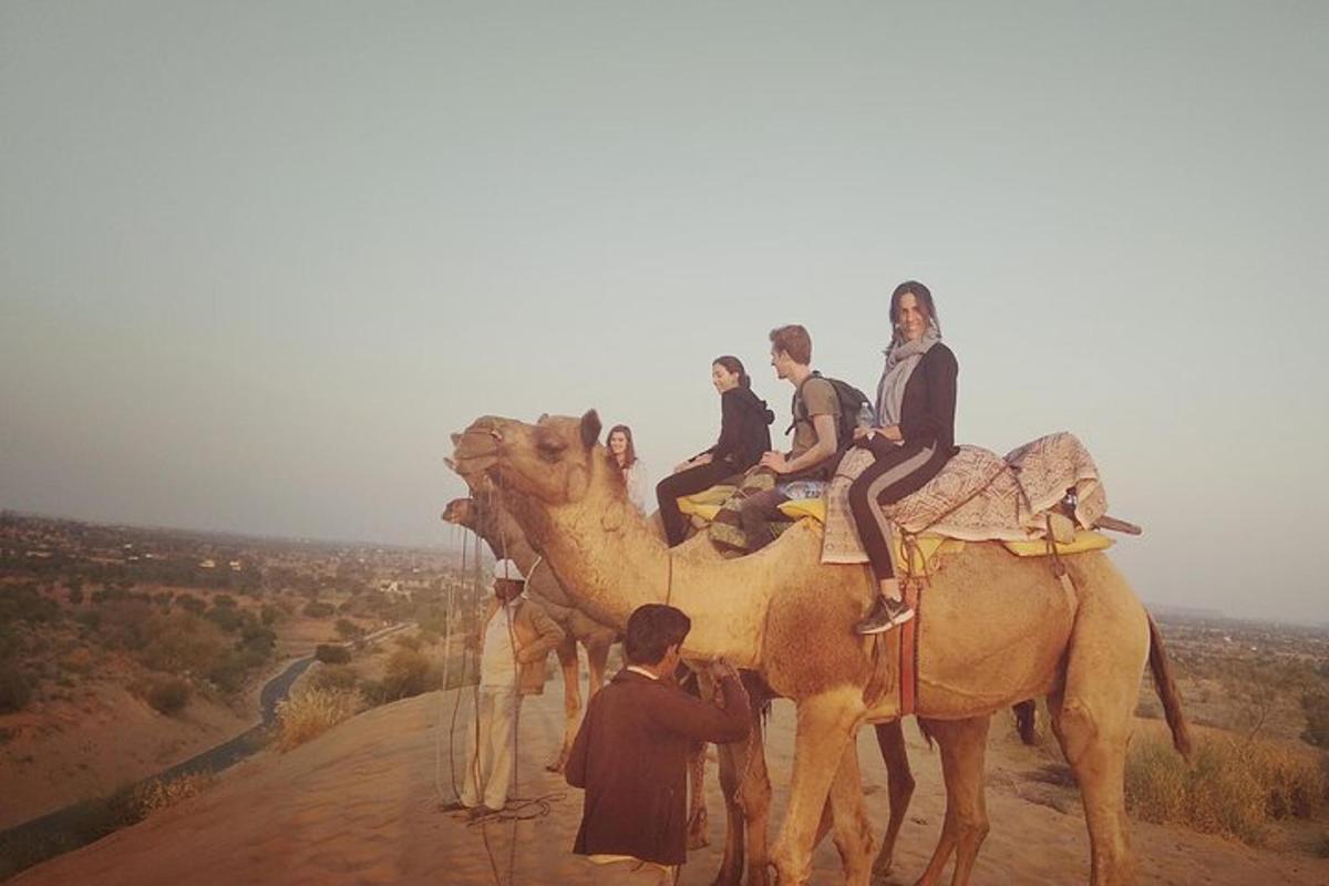 a group of people riding on camels in the desert