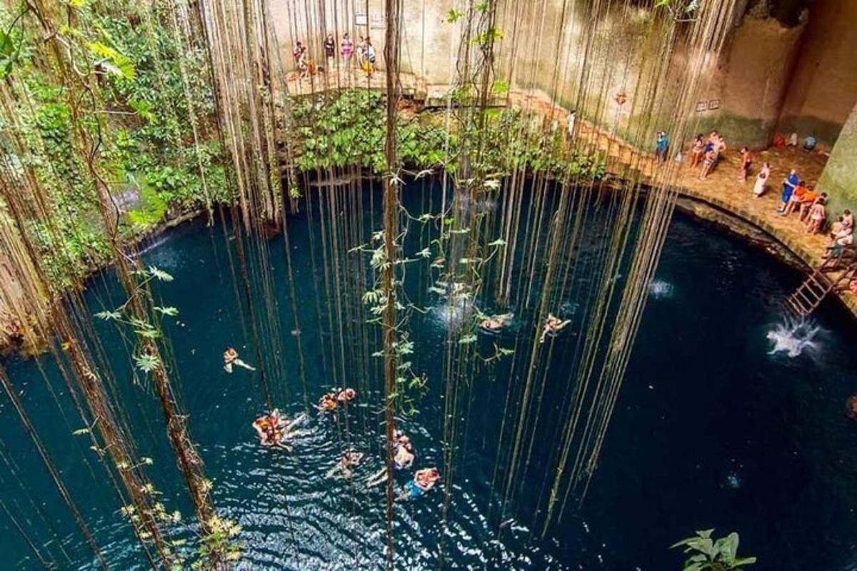 una vista dall'alto di una piscina con persone in acqua