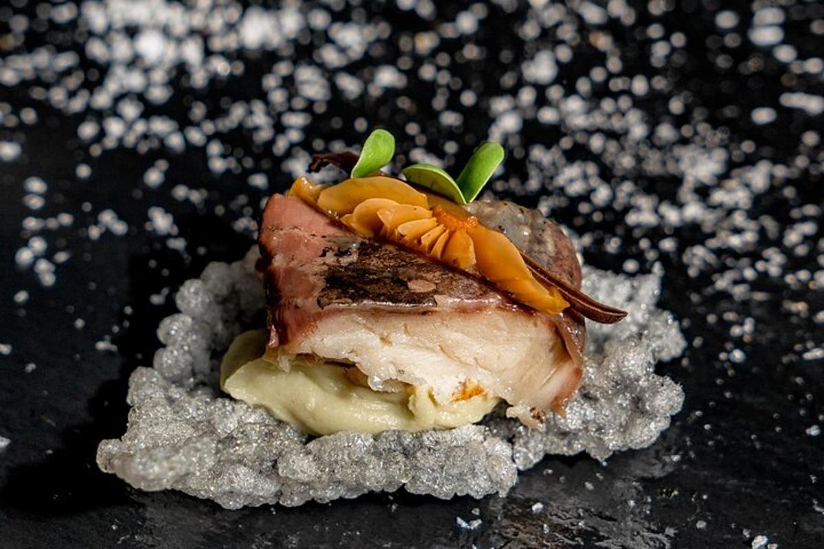 a piece of meat with carrots on top