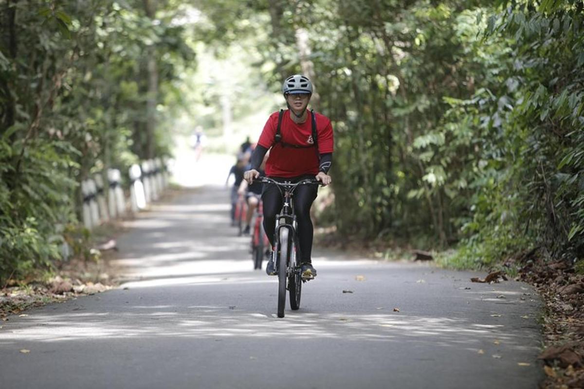 un uomo che va in bicicletta lungo una strada