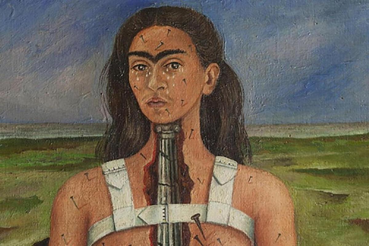 Una pintura de una mujer con un vestido y corbata.