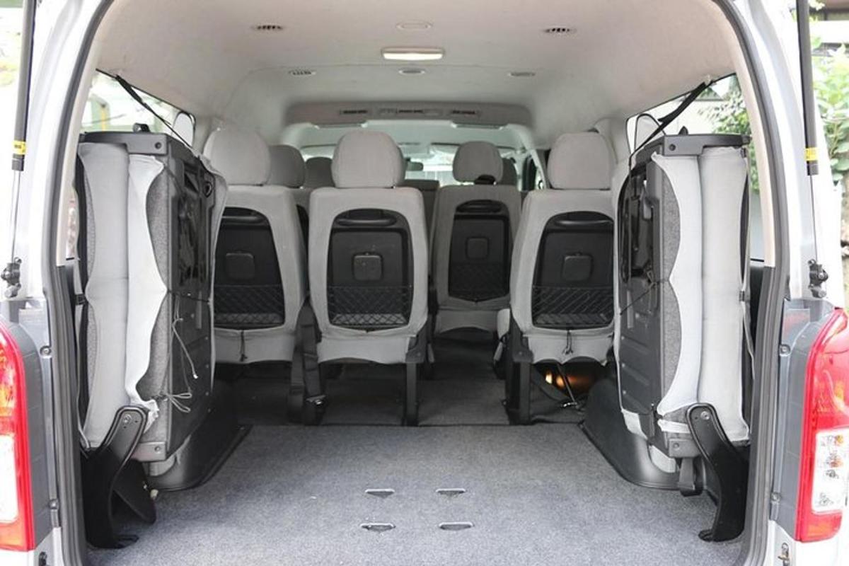 the inside of a van with its doors open