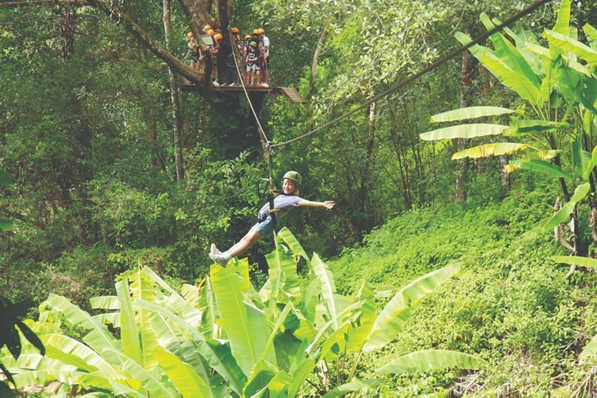 skupina ľudí na zipline v džungli