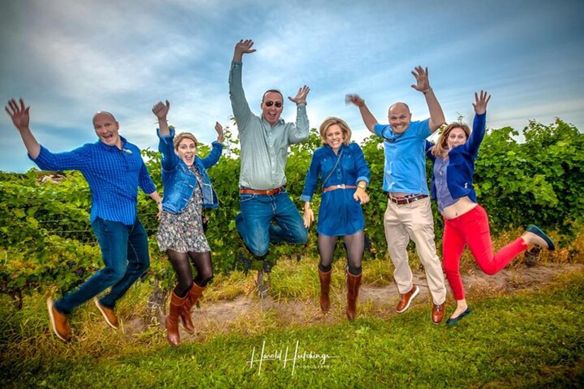 a group of people jumping in the air