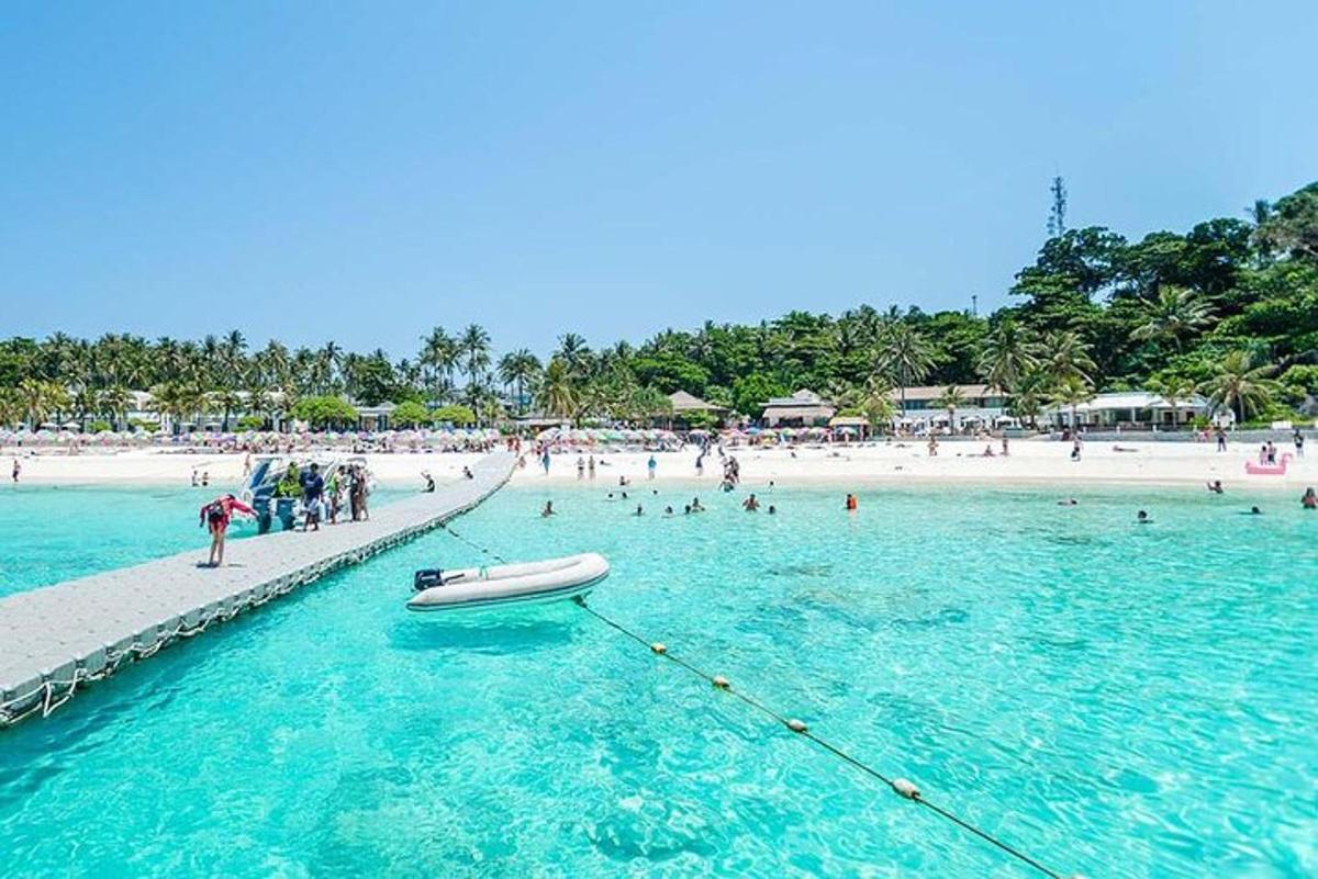 egy csónak a vízben a strand mellett