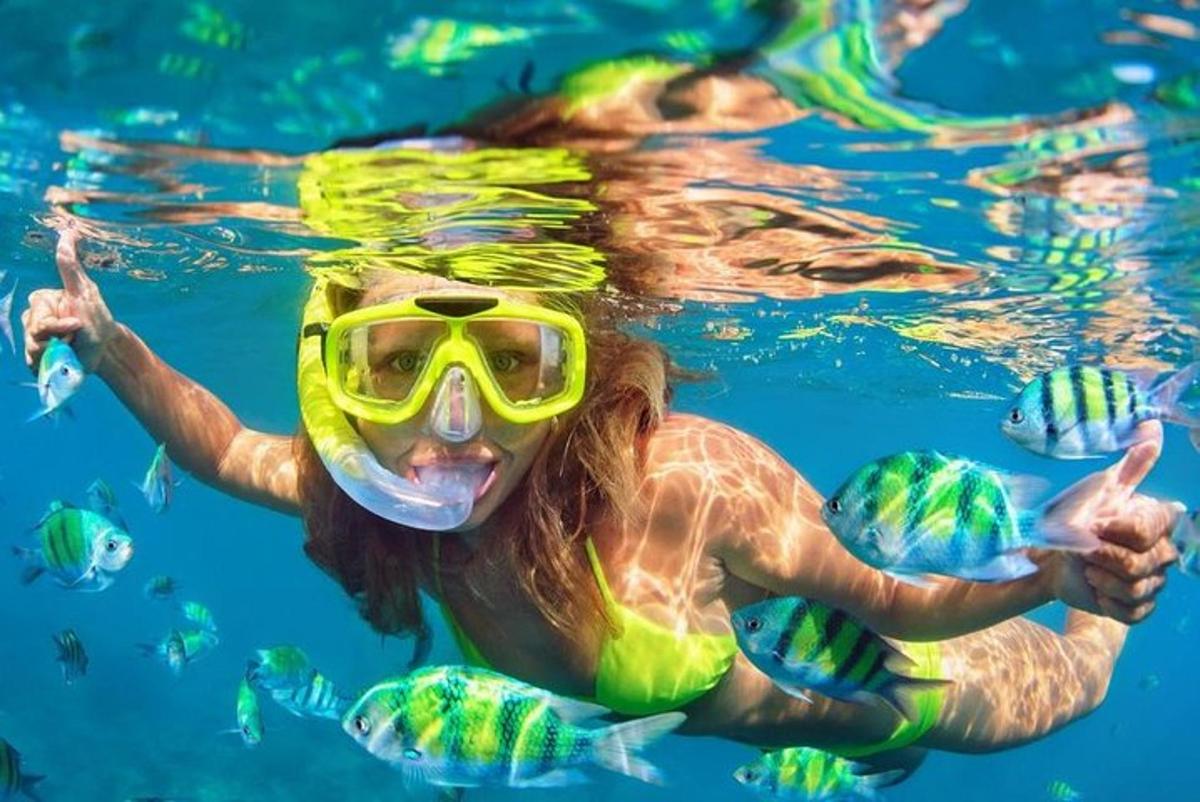 Una mujer nadando en el agua con un snorkel