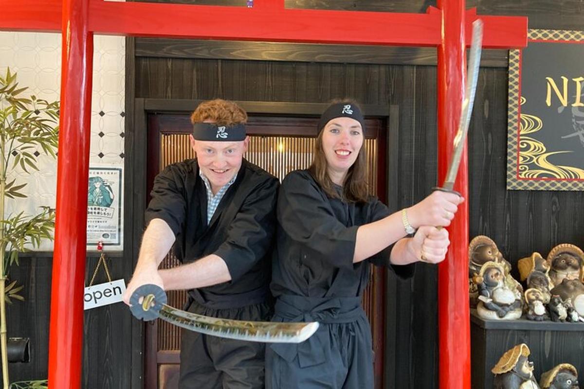 a man and a woman standing in front of a store