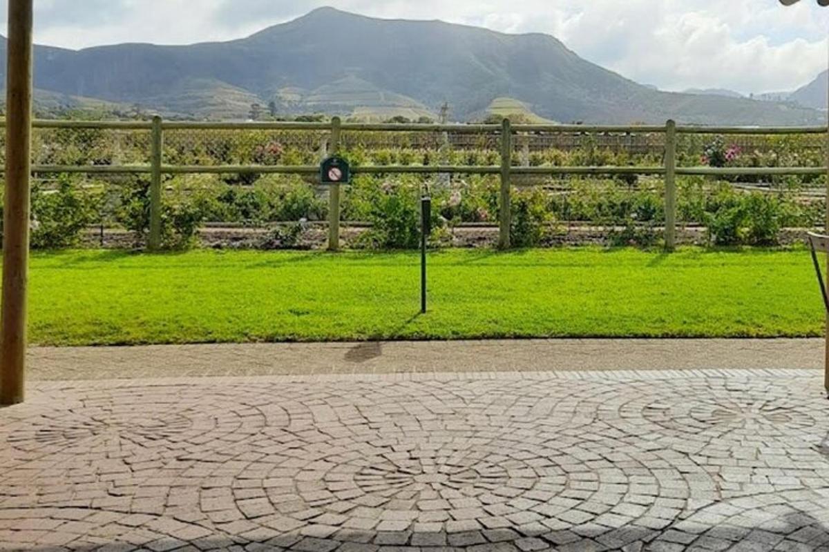 un marciapiede di mattoni con un orologio in mezzo a un campo