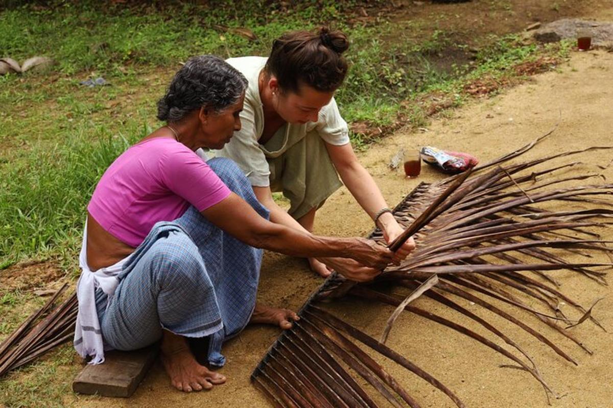two women are working on a palm plant