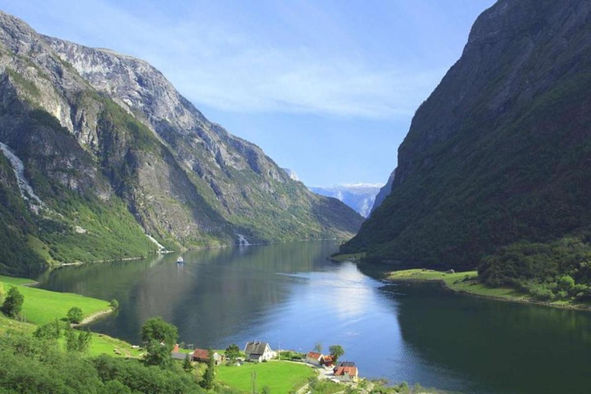a river in a valley between two mountains