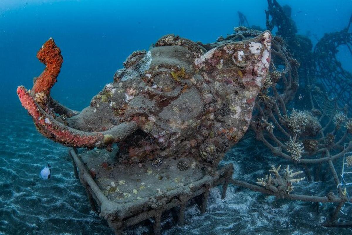 an old ship in the water on a reef