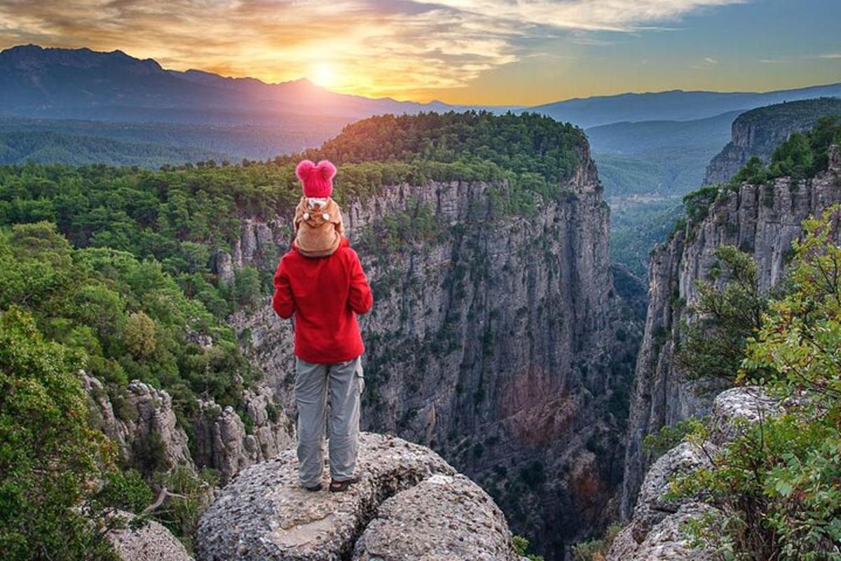 una persona parada en la cima de una montaña