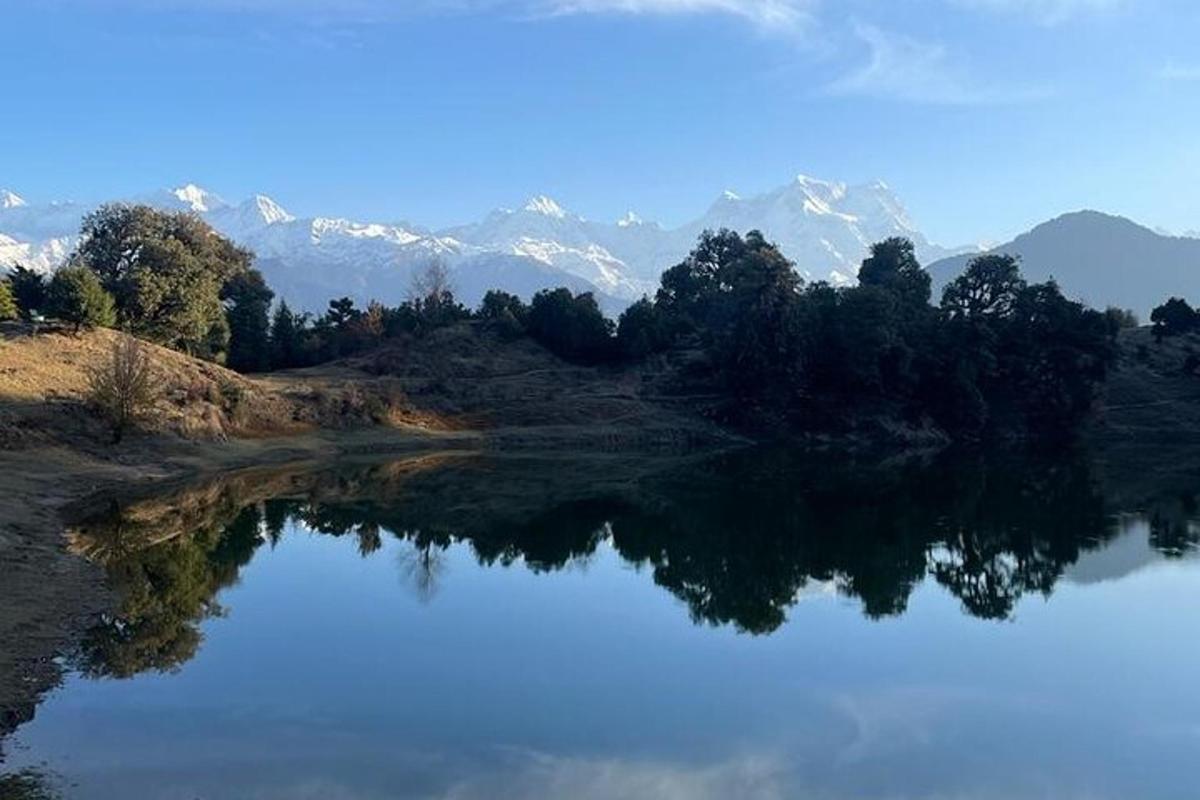 a view of a lake with mountains in the background