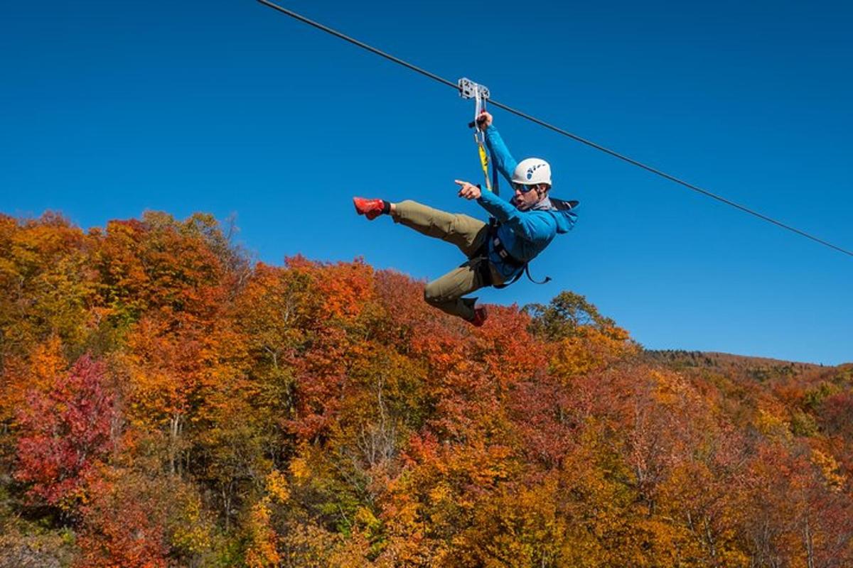 a man is hanging on a zip line