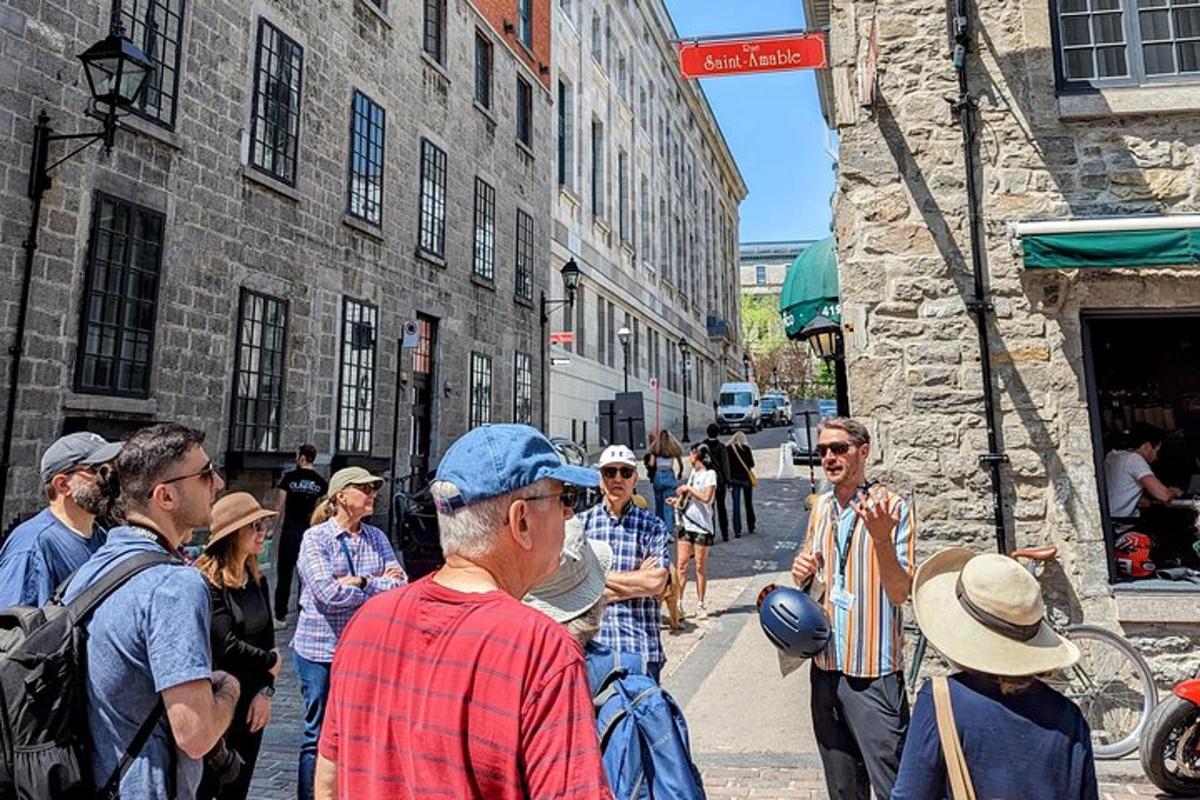 a group of people walking down a street