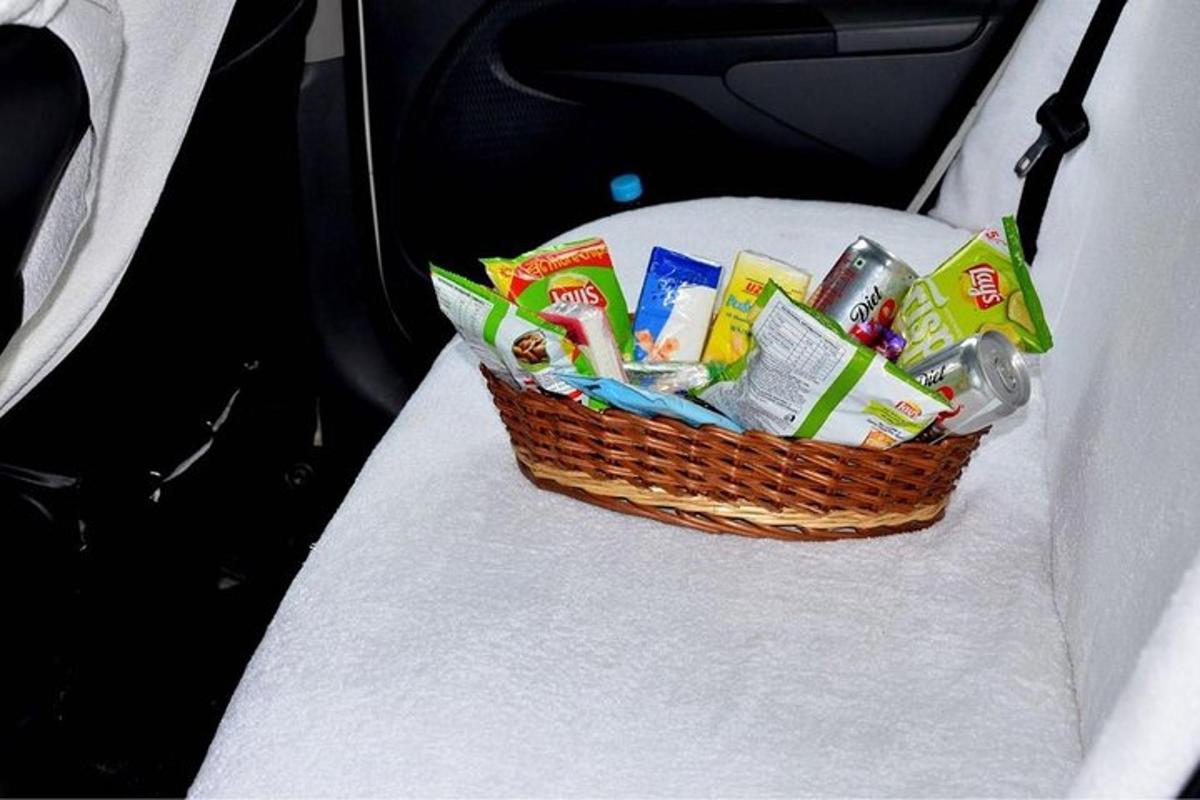 un panier posé sur un siège dans une voiture