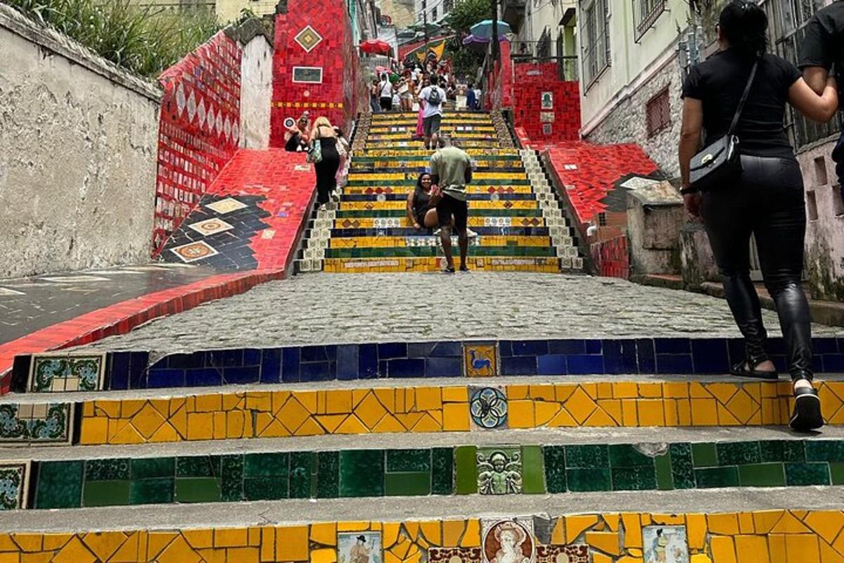 a group of people walking down a set of stairs