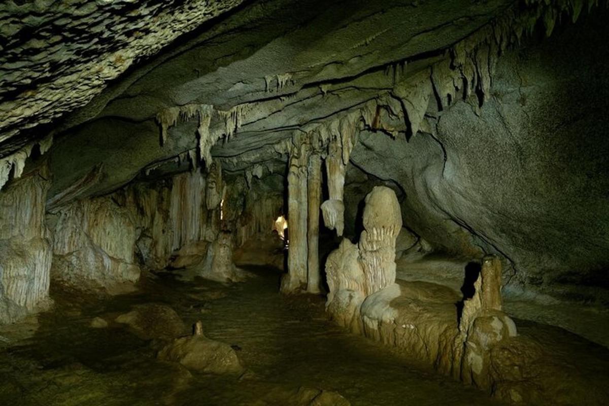 a cave with a statue in the middle of it