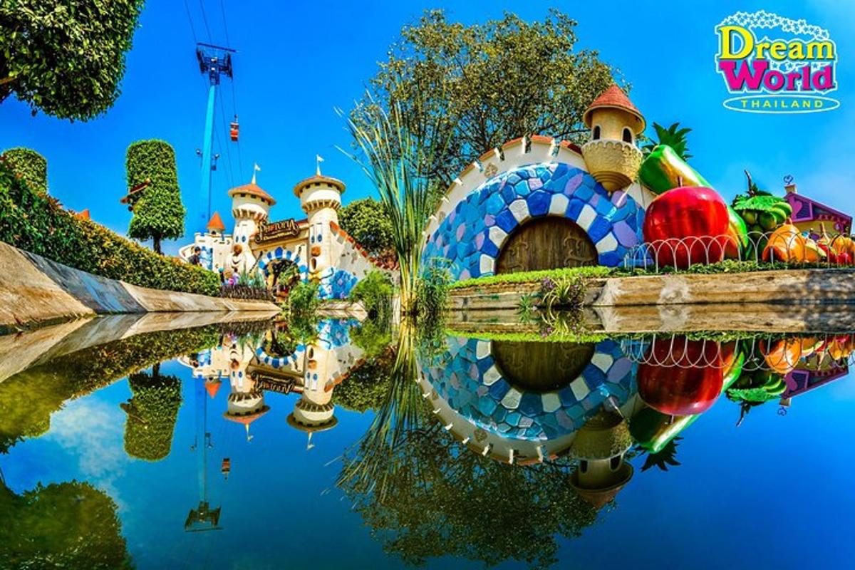 a reflection of the dream world in the water at disney world