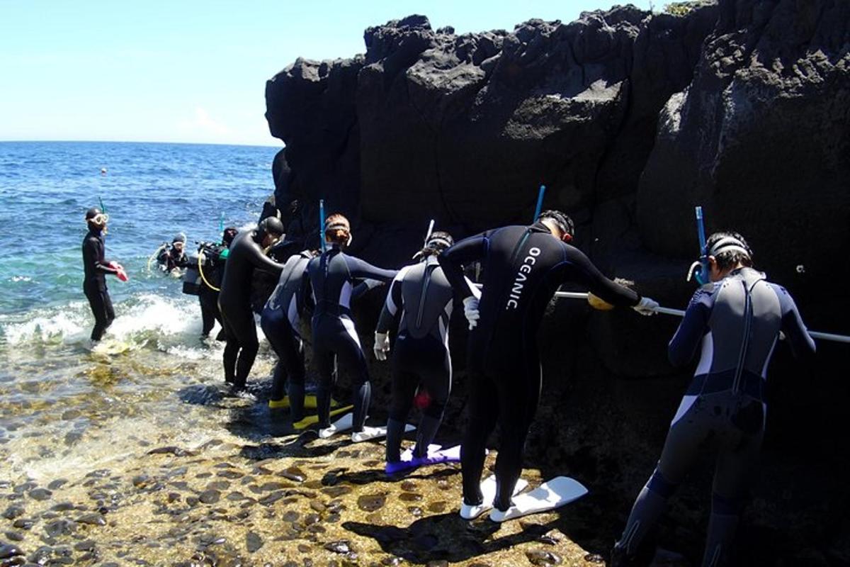 a group of men in wet suits standing on the beach