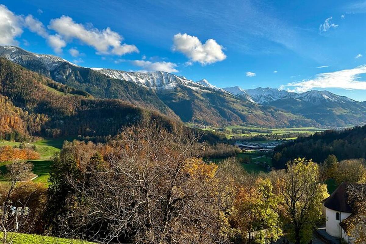 Una vista de un valle con montañas al fondo.