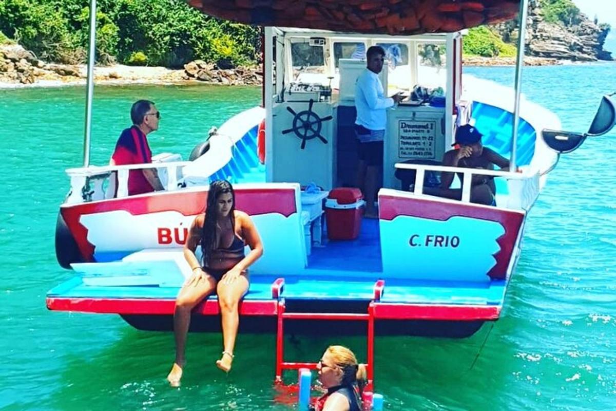 a group of people on a boat in the water