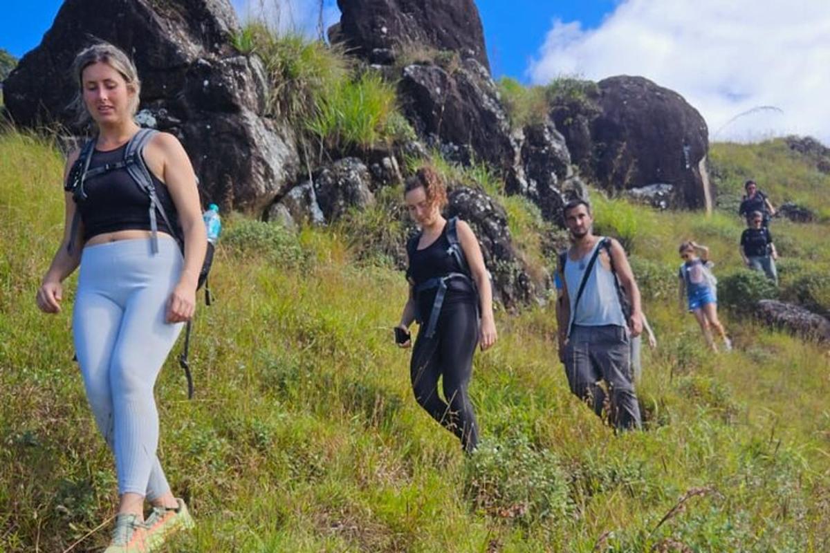 a group of people walking up a hill